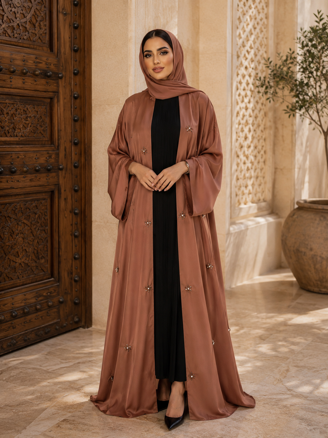 Inaya Star-Beaded Open Abaya