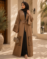 Amira Embroidered Mesh Open Abaya