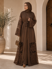 Amira Embroidered Mesh Open Abaya