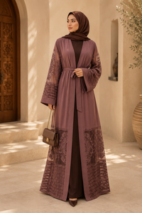 Amira Embroidered Mesh Open Abaya