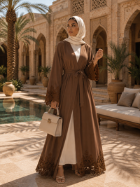 Noura Lace Embroidered Open Abaya
