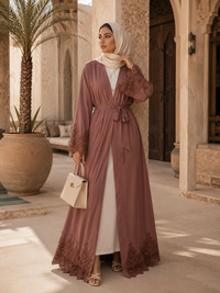 Noura Lace Embroidered Open Abaya