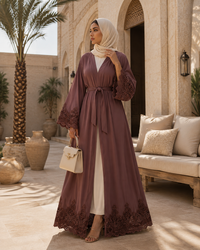 Noura Lace Embroidered Open Abaya
