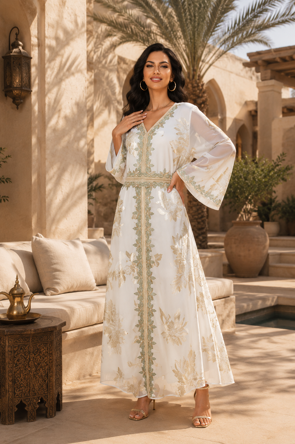 Marwa Bronzed Panel Long Dress