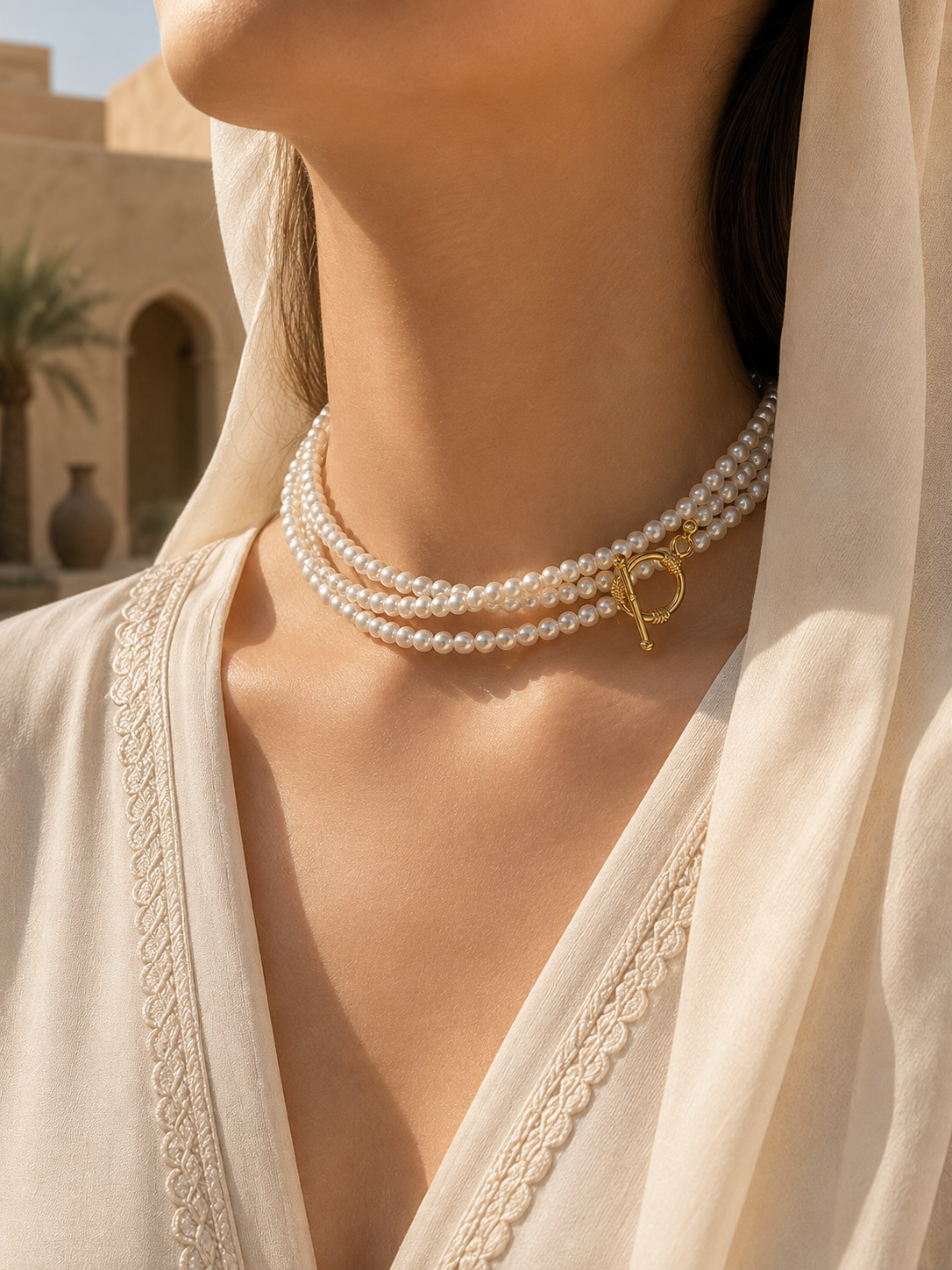 Fatima Pearl Long Necklace